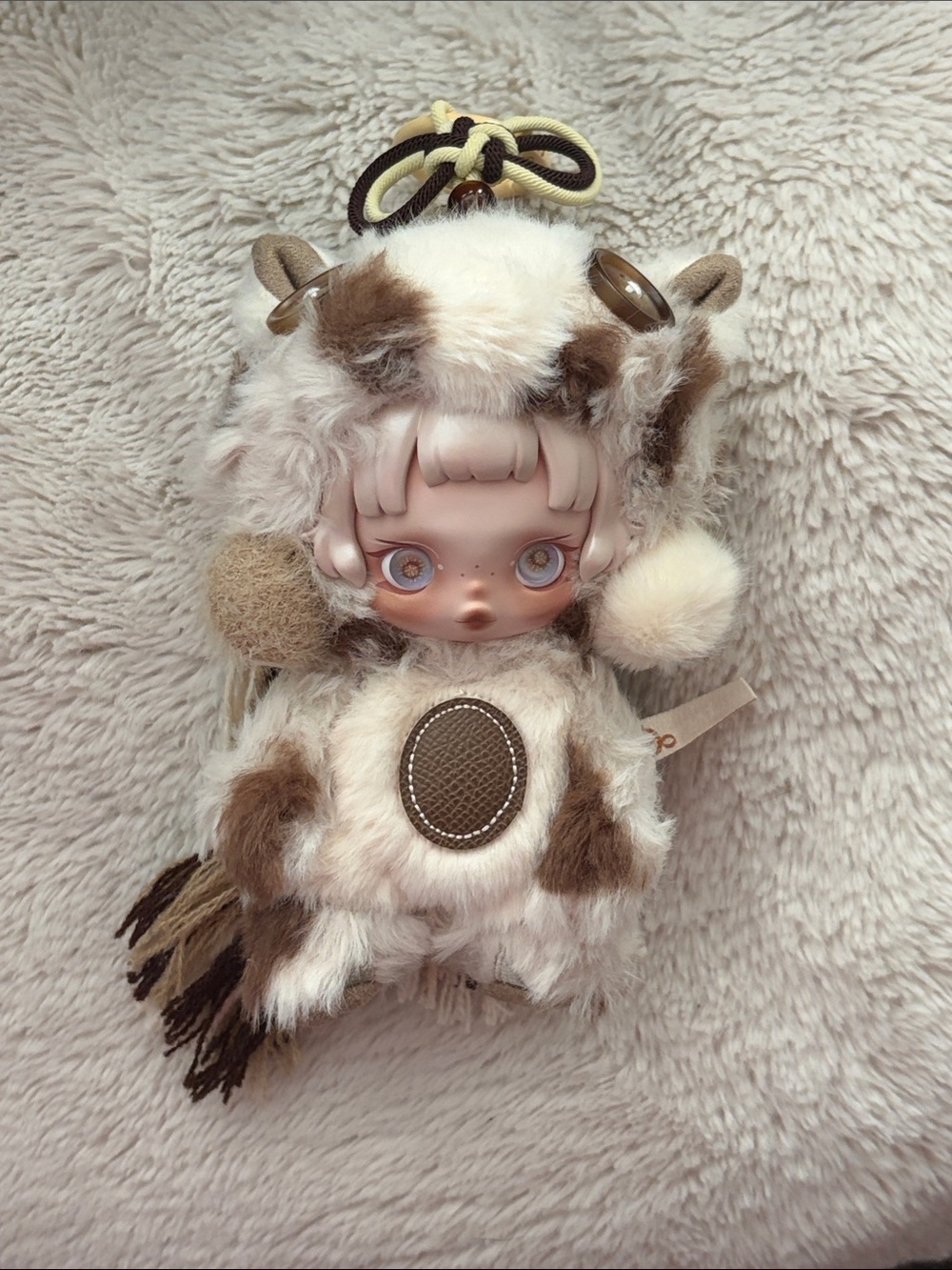 Plush Fur Doll Keychain Charm in Cream and Brown - Unbranded